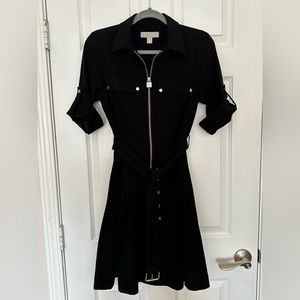 Michael Michael Kors Black Zip Front Belted Dress Sz S